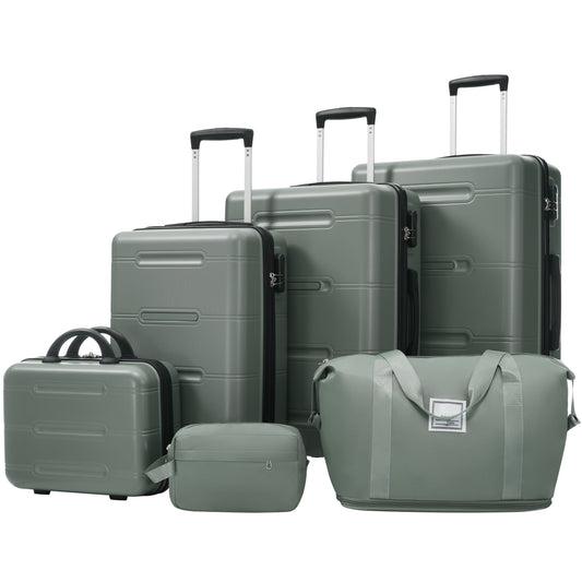 6 Piece Luggage Set,Lightweight Hardshell Suitcase With Double Spinner Wheels Handle Password Lock,14 IN Cosmetic Case 20-24-28 IN Luggages With Duffel Bag And Toiletry Bag