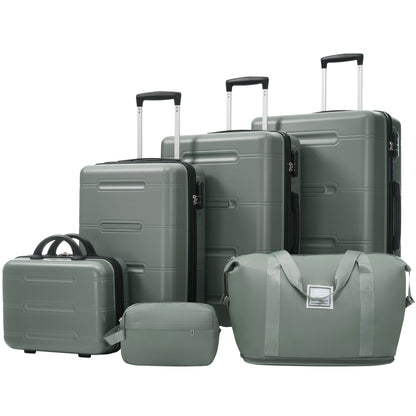 6 Piece Luggage Set,Lightweight Hardshell Suitcase With Double Spinner Wheels Handle Password Lock,14 IN Cosmetic Case 20-24-28 IN Luggages With Duffel Bag And Toiletry Bag