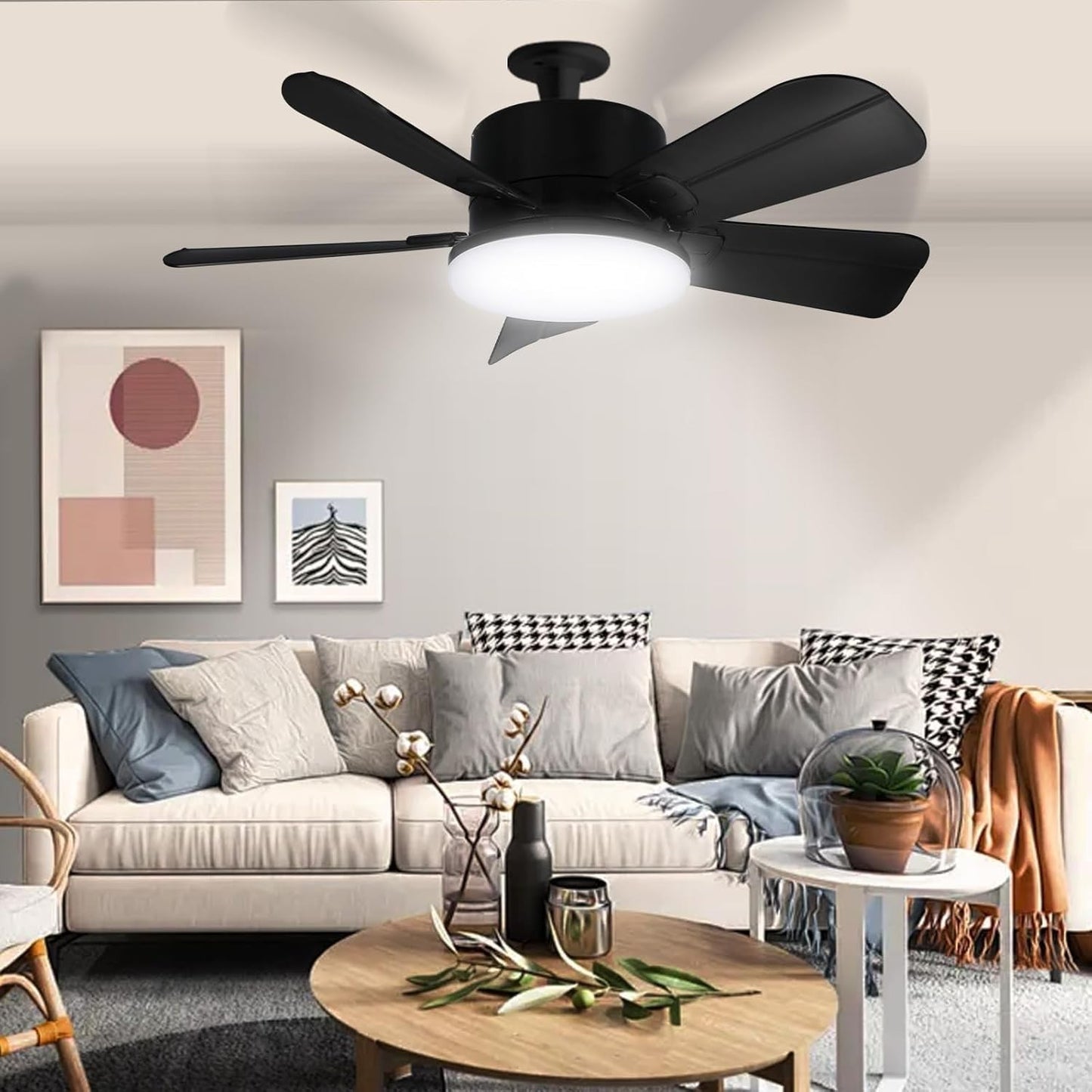 Modern Ceiling Fan With LED Light Remote Control Lighting E27 Bedroom Livingroom