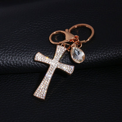 Cross Crystal Rhinestone Key Ring Charm Pendant Purse Bag Cute Keychain HighQ