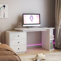 Modern Home Office Table,Expandable Desk With Storage Drawers & Open Shelf,Computer Desk With Hutch & Bookshelf,Wood Executive Desk Teens Student Desk Writing Laptop Home Office Desk