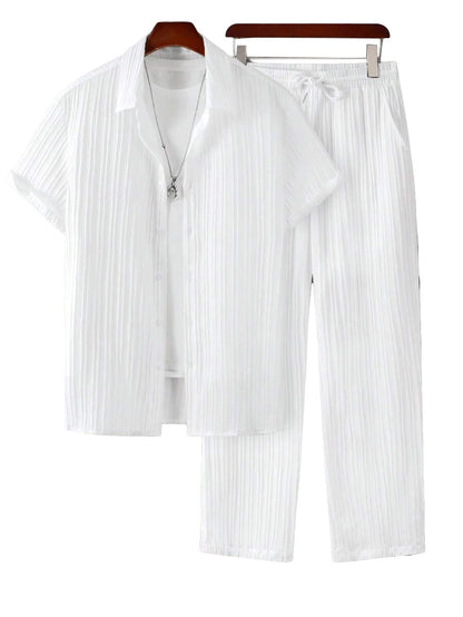 Mens Plus-Size Casual Loose Short-Sleeve Shirt And Pants Set