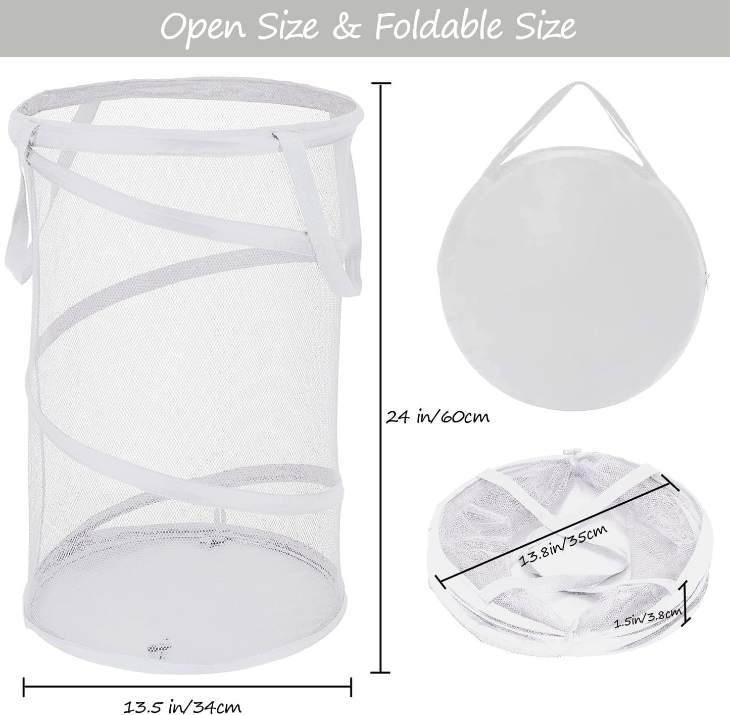 Large Collapsible Laundry Basket Foldable Mesh  Up Hamper With Handles For Laundry Room, Bath, Kids Room, College Dorm, Travel, Storage Organizer White