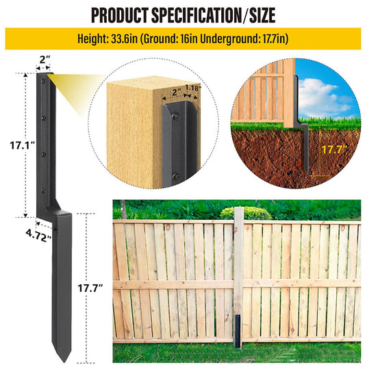 1  2PCS Heavy Duty Steel Fence Post Repair Stake Anchor Ground Spike 43 X 12x45cm