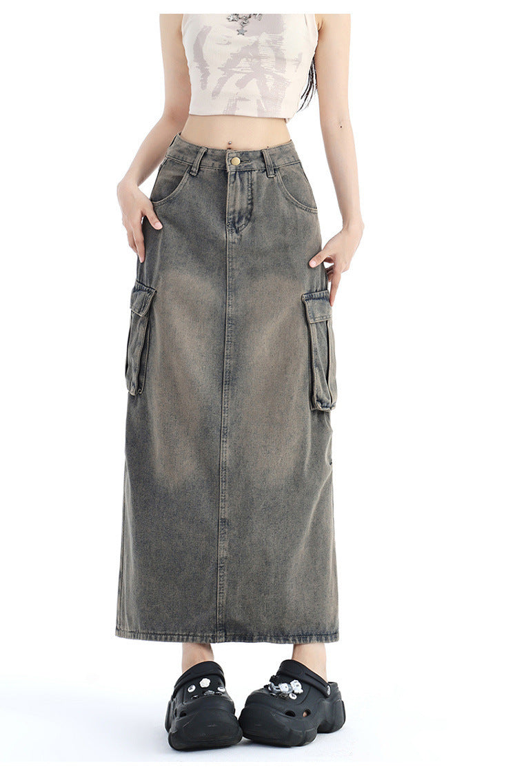Fashion Cement Gray Denim Skirt For Women