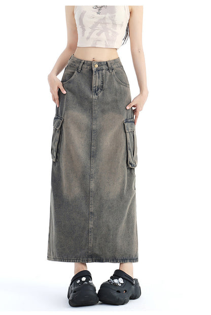 Fashion Cement Gray Denim Skirt For Women