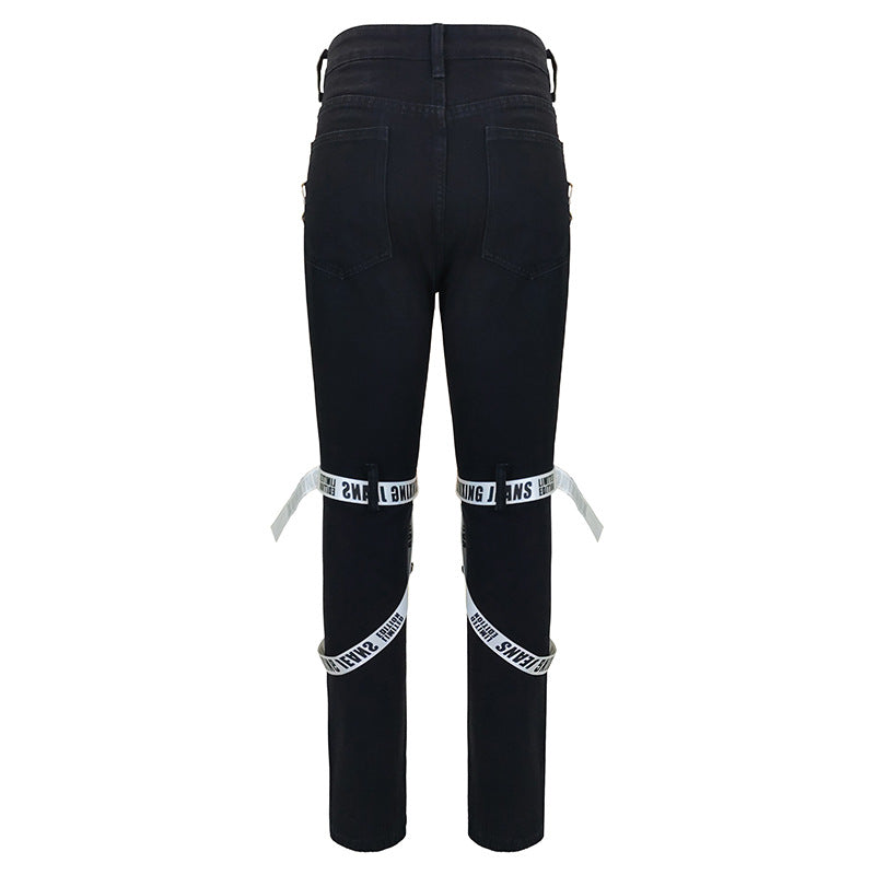 Ripped Slim-fit Mens Fashion Pants With A Zipper