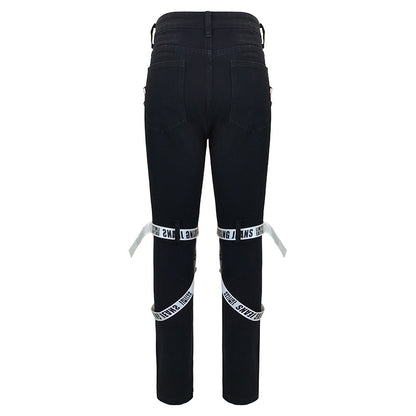 Ripped Slim-fit Mens Fashion Pants With A Zipper