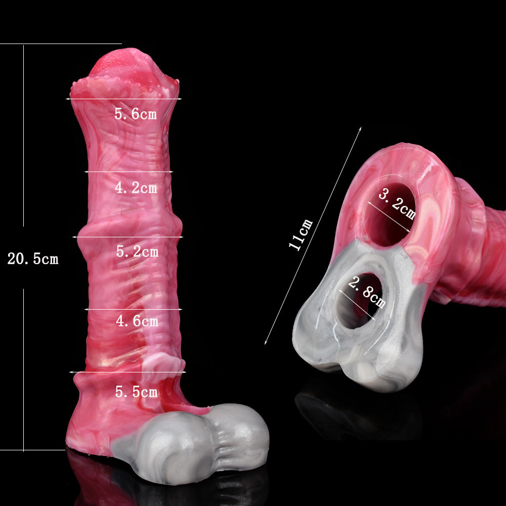 Thickening Liquid Silicone Mens Pleasure-Enhancing Wolf-Tooth Hollow Sleeve