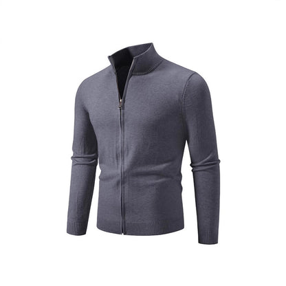 Stand Collar Simple Zipper Solid Color Cardigan Sweater