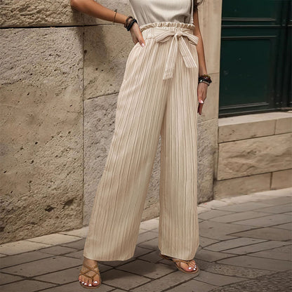Tied Lotus Leaf Elastic Trousers