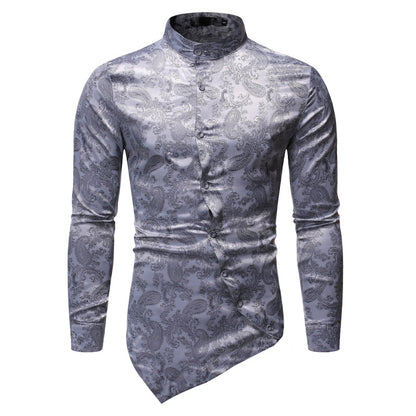 Casual Long-sleeve Shirt With An Irregular Hem And A Subtle Textured Pattern