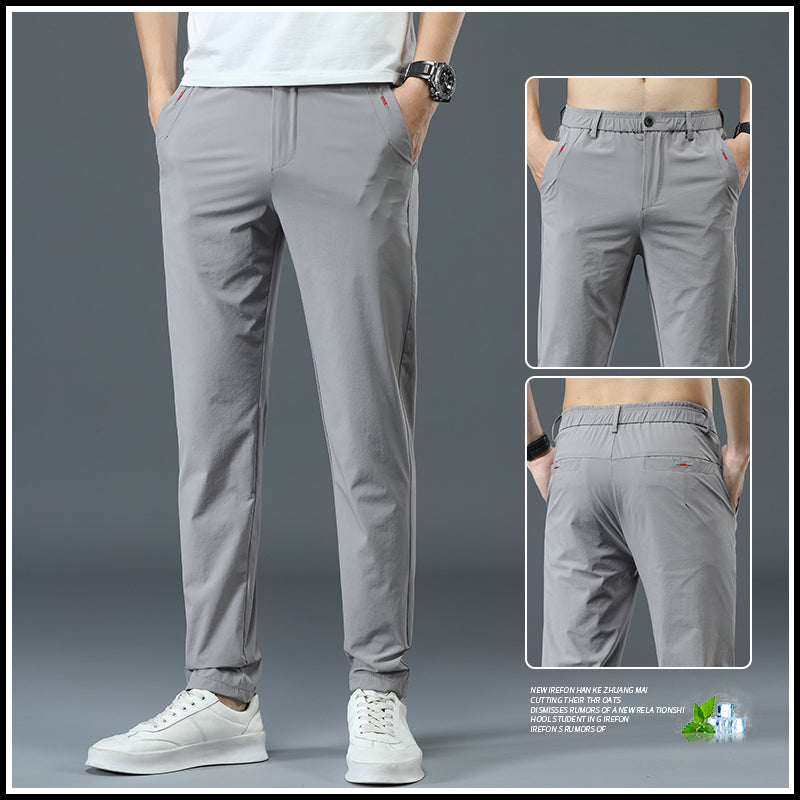 Mens Loose Elastic-waist Straight-leg Trousers