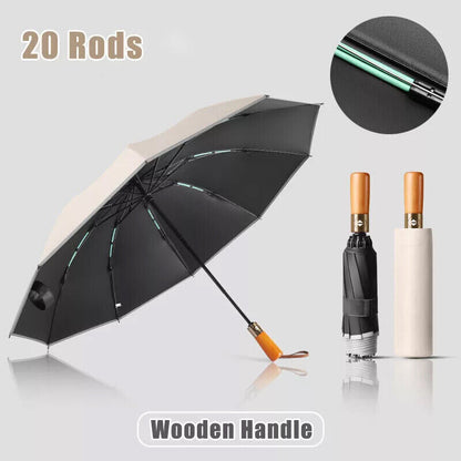 Portable Strong Frame Umbrella Windproof Automatic Open Folding Compact 20Rods