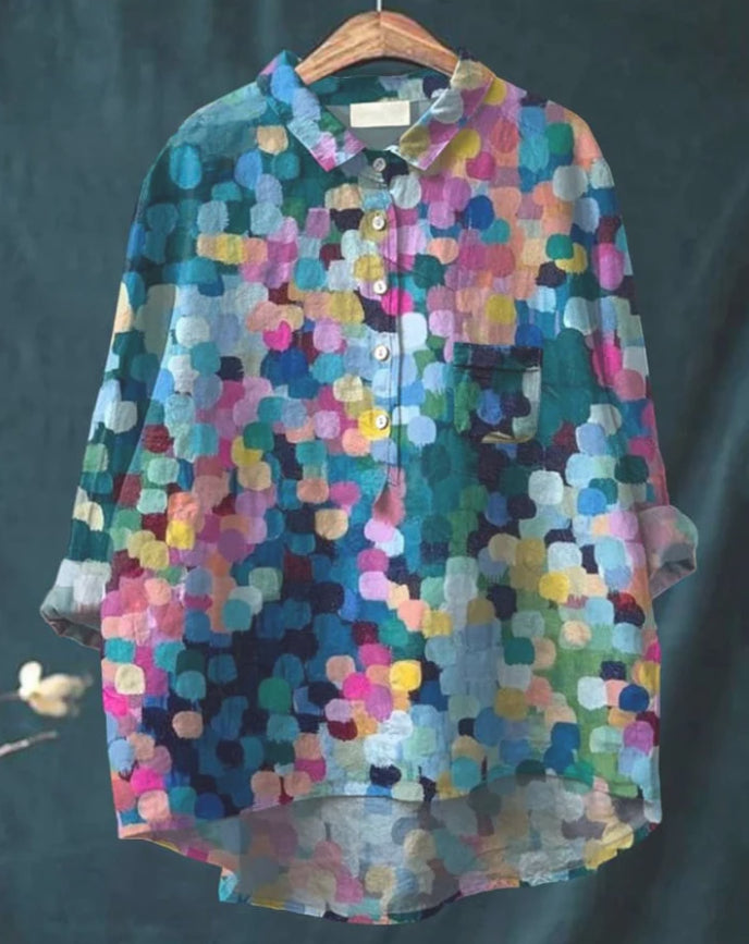 Casual Graffiti Print V-neck Single-button Long-sleeved Shirt