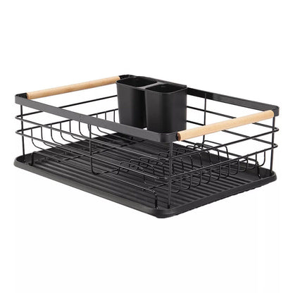 Black Large Dish Drainer Rack With Drip Tray Cutlery Holder Plate Kitchen SinK