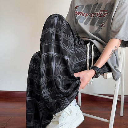 Plaid Ice Silk Men's Summer Thin Cool Casual Trousers