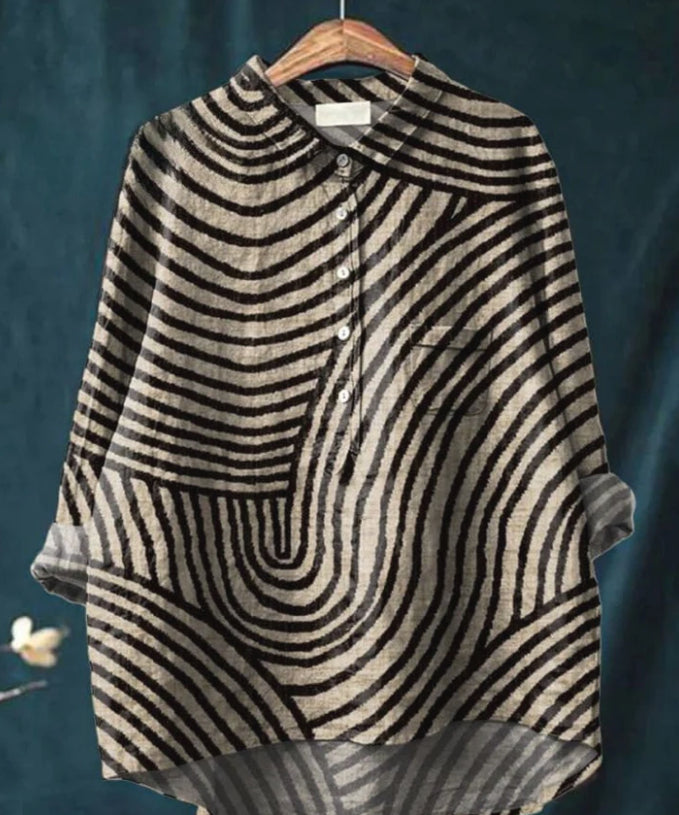 Casual Graffiti Print V-neck Single-button Long-sleeved Shirt