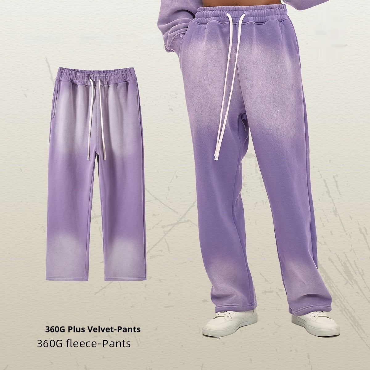 Spray Dyed Distressed Men's Trousers Bright White Washed And Worn Casual Pants