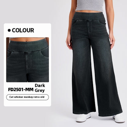 High Waist Straight Cat Beard Horse Riding Yoga Jeans