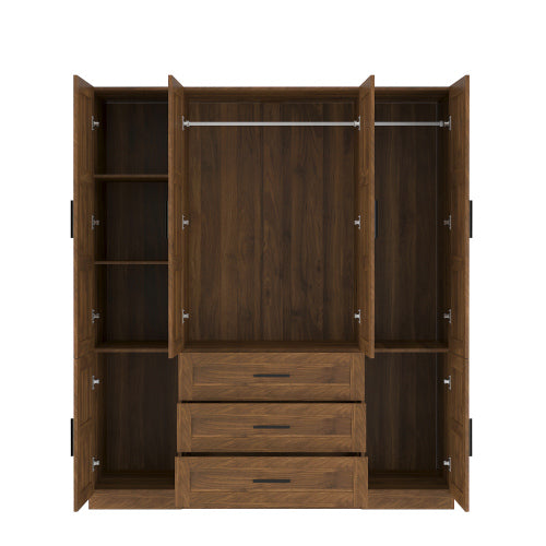Tall Bedroom Armoire, 6 Door Armoire Wardrobe Closet With Big 3 Drawers, Wooden Freestanding Bathroom Armoire Cabinet With Shelves And Hanging Rod, Clothes Storage Organizer For Bedroom, Guest Room