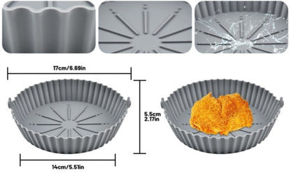 Silicone Air Fryer Pot For  Liner Handle Baking Basket Accessories Pan Grey