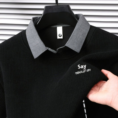 Casual Trend Men's Clothing Fleece-lined Thickened False Two-piece Sweaters