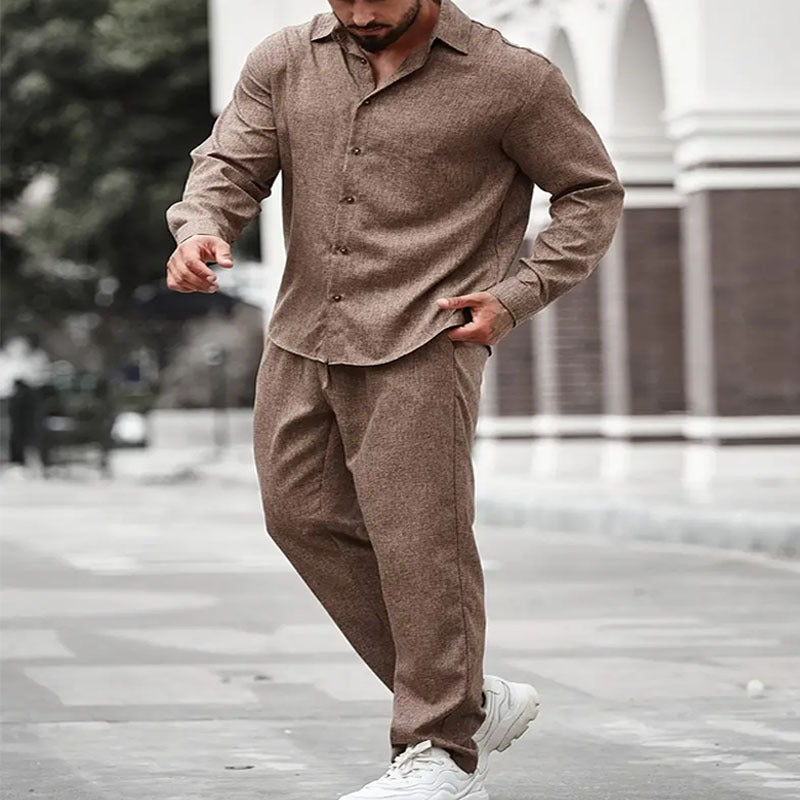 Men's Casual Long-Sleeve Top And Pants Two-Piece Set