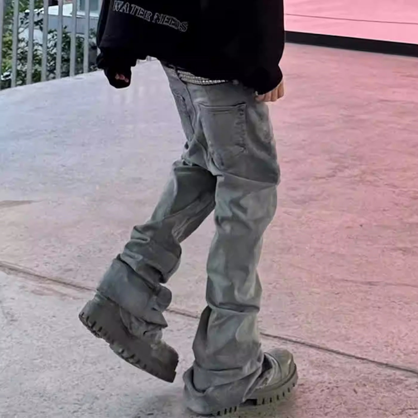 Mens Bell-Bottom Denim Jeans In American High-Street Style