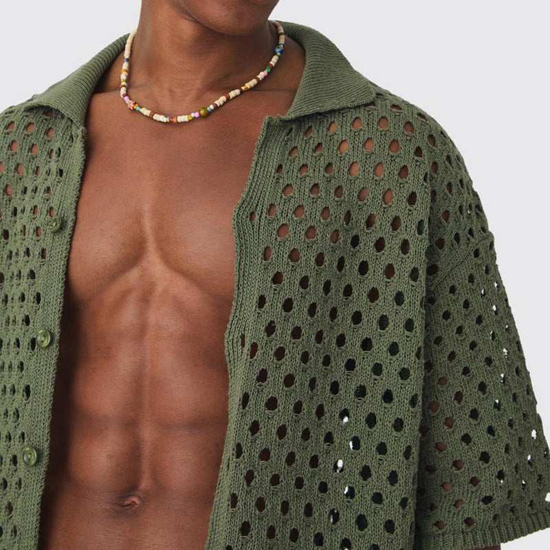 Men's Sporty Casual Set Knitted Shirt And Shorts