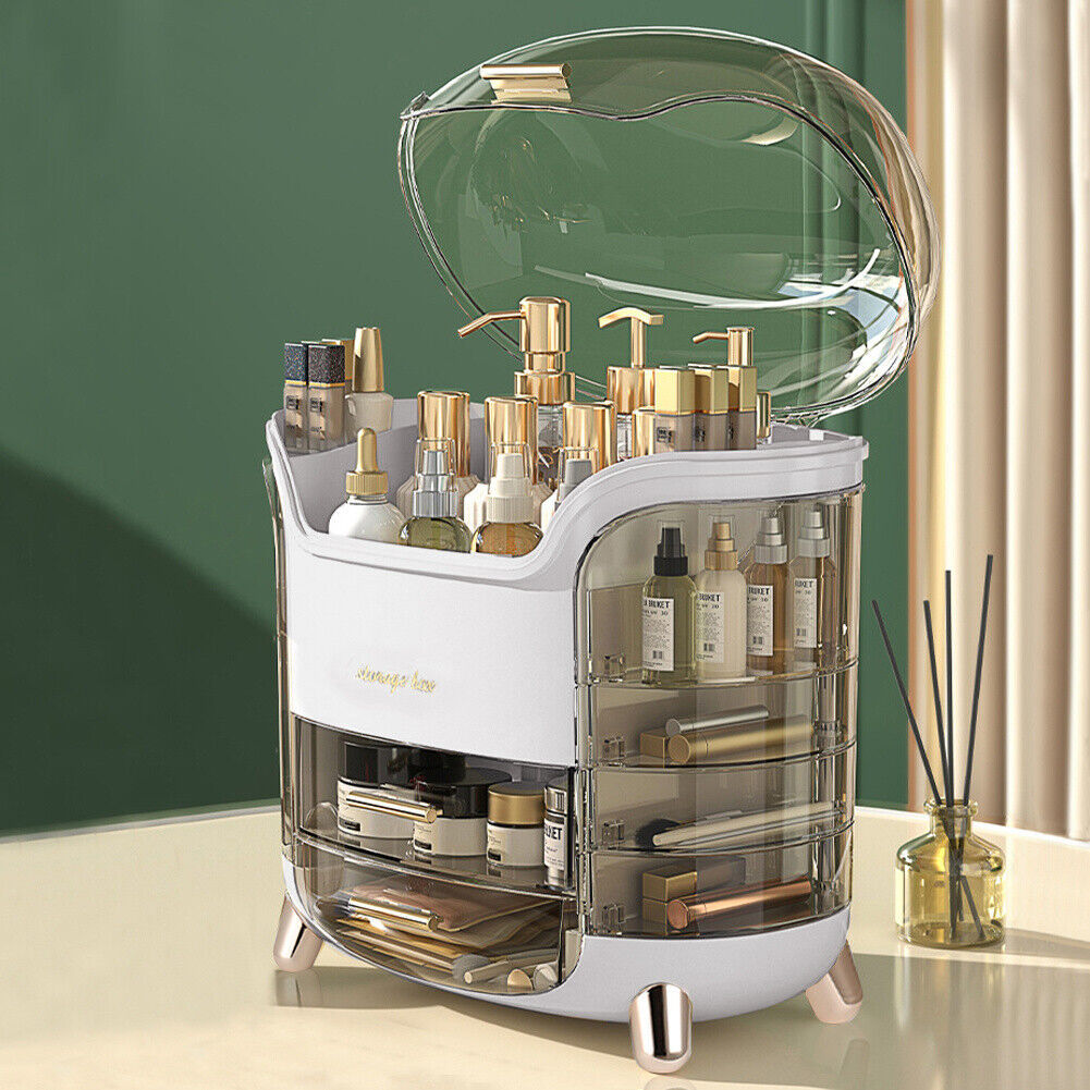 Large Cosmetic Skincare Organiser Tabletop Make-Up Storage Case 2 Drawers Box
