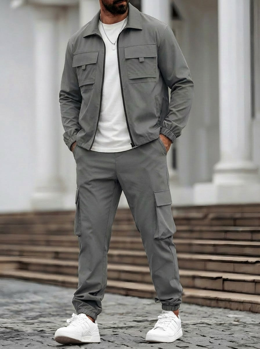 Mens Long-Sleeve Zip-Up Top And Pants Casual Workwear Set