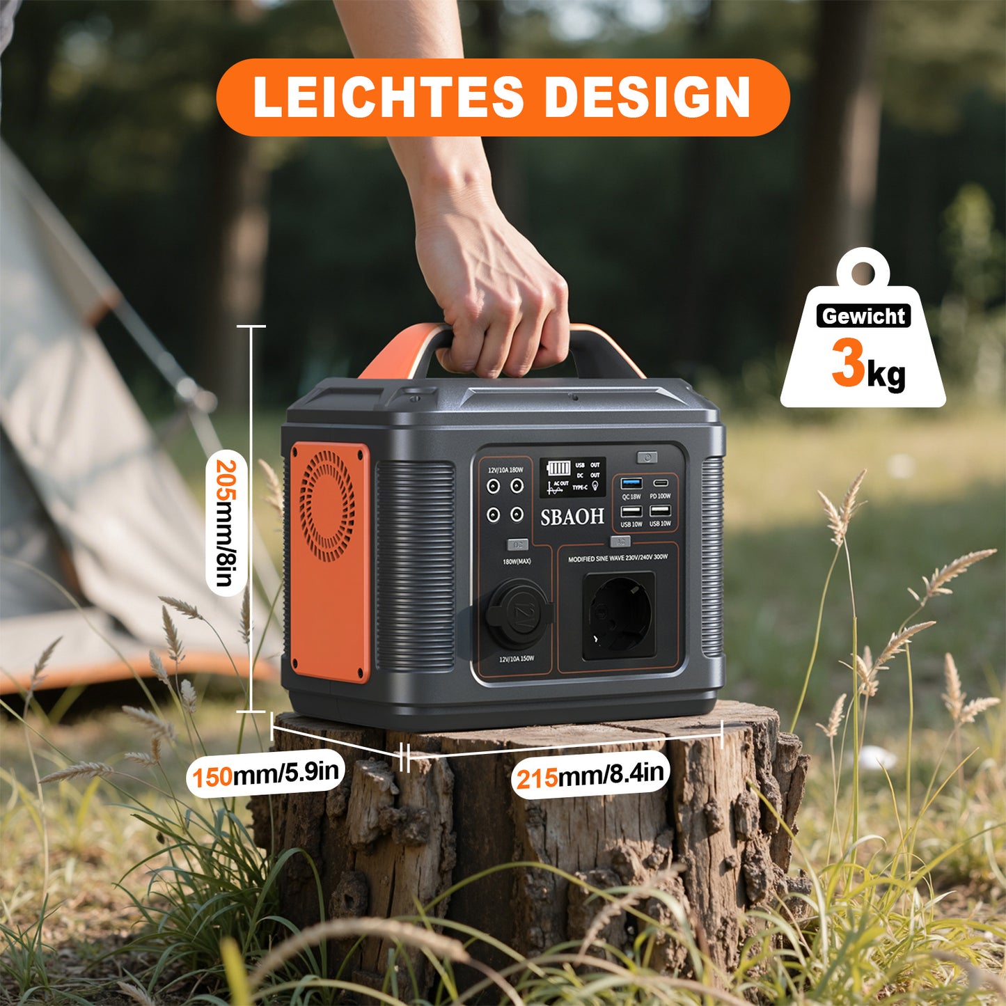 SBAOH Portable Power Station,296 Wh Solar Generator With 300 W Output, Mobile Power Supply For Garden, Travel, Camping, Motorhome, Emergency