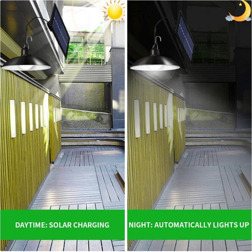 LED Solar Powered Pendant Hanging Light Lamp Outdoor Garden Yard Shed Lighting