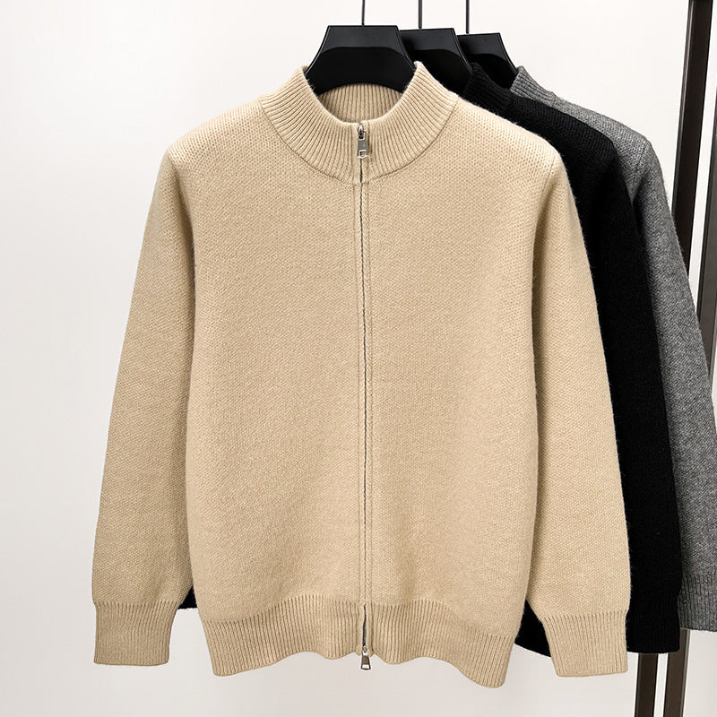 Men's High-end Stand Collar Knitted Zipper Cardigan Thickened
