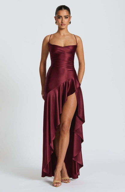 Women's Backless Ruffles Irregular Dress Summer Fashion Evening Party Club Split Suspender Maxi Dresses Clothing