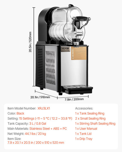 Commercial Slushy Machine, 3L Single Bowl Slush Drink Maker, 330W Drink Machine With Temperature Preservation, Stainless Steel Home Slush