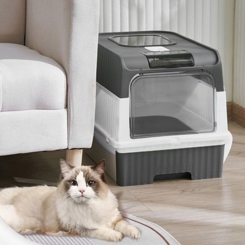 Grey Large Cat Litter Box Cat Pan Drawer Anti-Splashing Cat Potty Tray Cleaning
