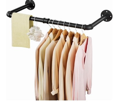 Tienily Industrial Pipe Clothes Rack, Metal Hanging Rails For Clothes, 80cm Clothes Rail Wall Mounted For Bedroom Storage