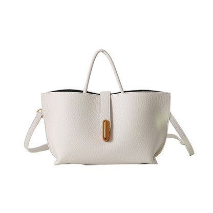 INS Litchi Pattern Shoulder Bag Fashion Zipper Bucket Bag High Capacity Totes Handbag For Women
