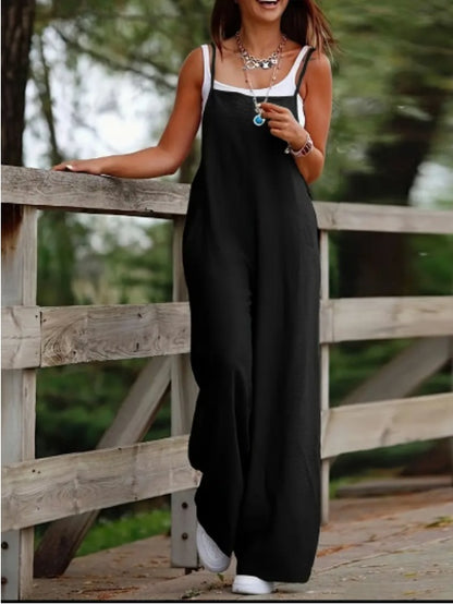 Women's Casual Solid Color Wide Leg Overall Jumpsuit