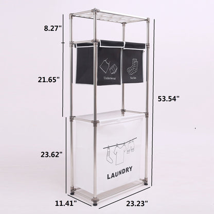 Rolling Laundry Sorter 4 Sections, 2 Tier Vertical Laundry Hamper With Wheels, Stackable Laundry Basket System For Bathroom, Laundry Room, Bedroom Light Dark