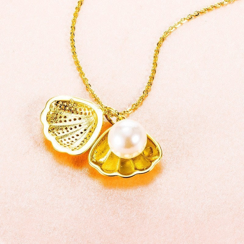 Shell Pearl Necklace With Rhinestones Female Zircon Temperament Personality Jewelry