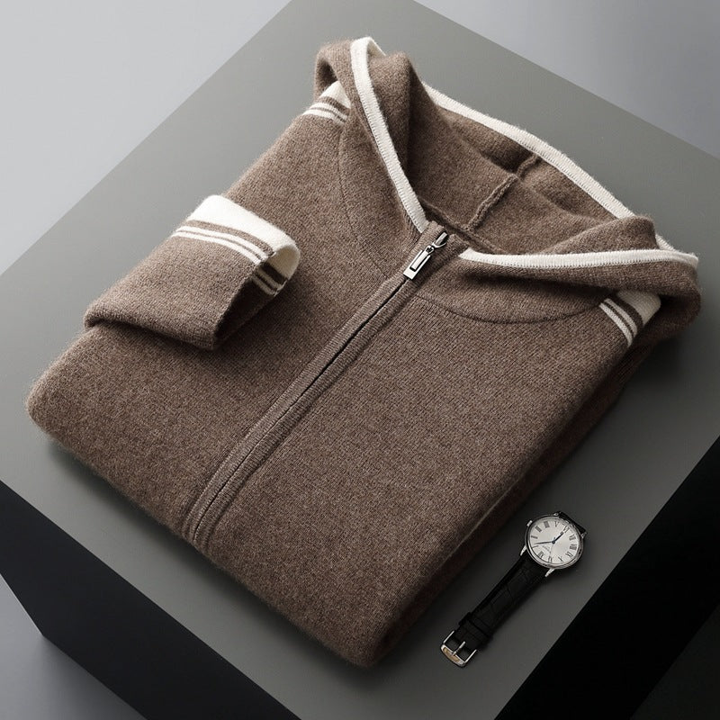 Zip-up Fleece Mock-neck Knit Base Layer Thickened Set Cardigan Sweater Casual