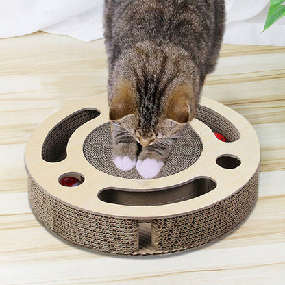 Cat Scratcher Pad Toy 3 In 1 Round Corrugated Scratching Toy With Bell Ball