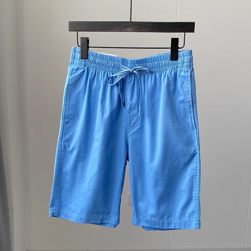 Quick-drying Pure Cotton Elastic Waist Cropped Pants Mens Solid Color Casual Shorts