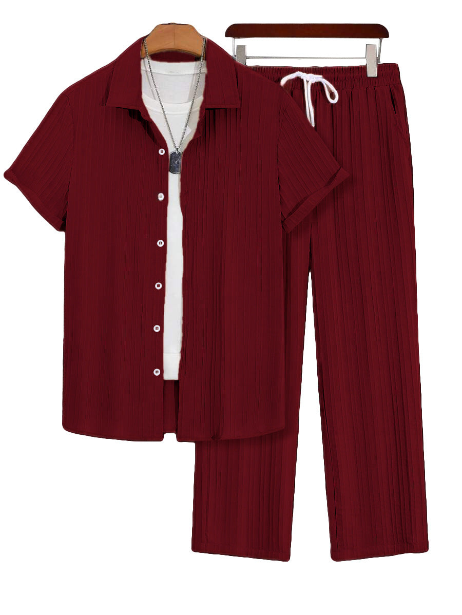Mens Plus-Size Casual Loose Short-Sleeve Shirt And Pants Set
