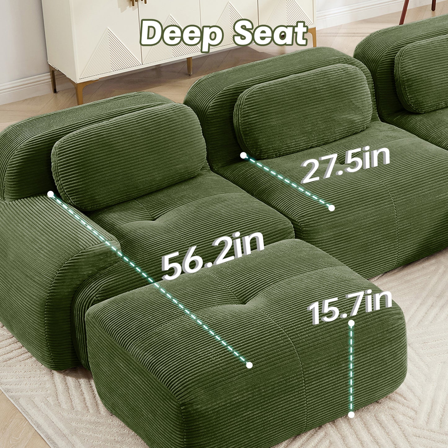 4-seat L-shaped Sofa 32D High-resilience Sponge Anti-slip Design Chaise Design Extra-wide Curved Armrests Multi-free Combination No Assembly For Studies Living Rooms Media Rooms,Olive Green