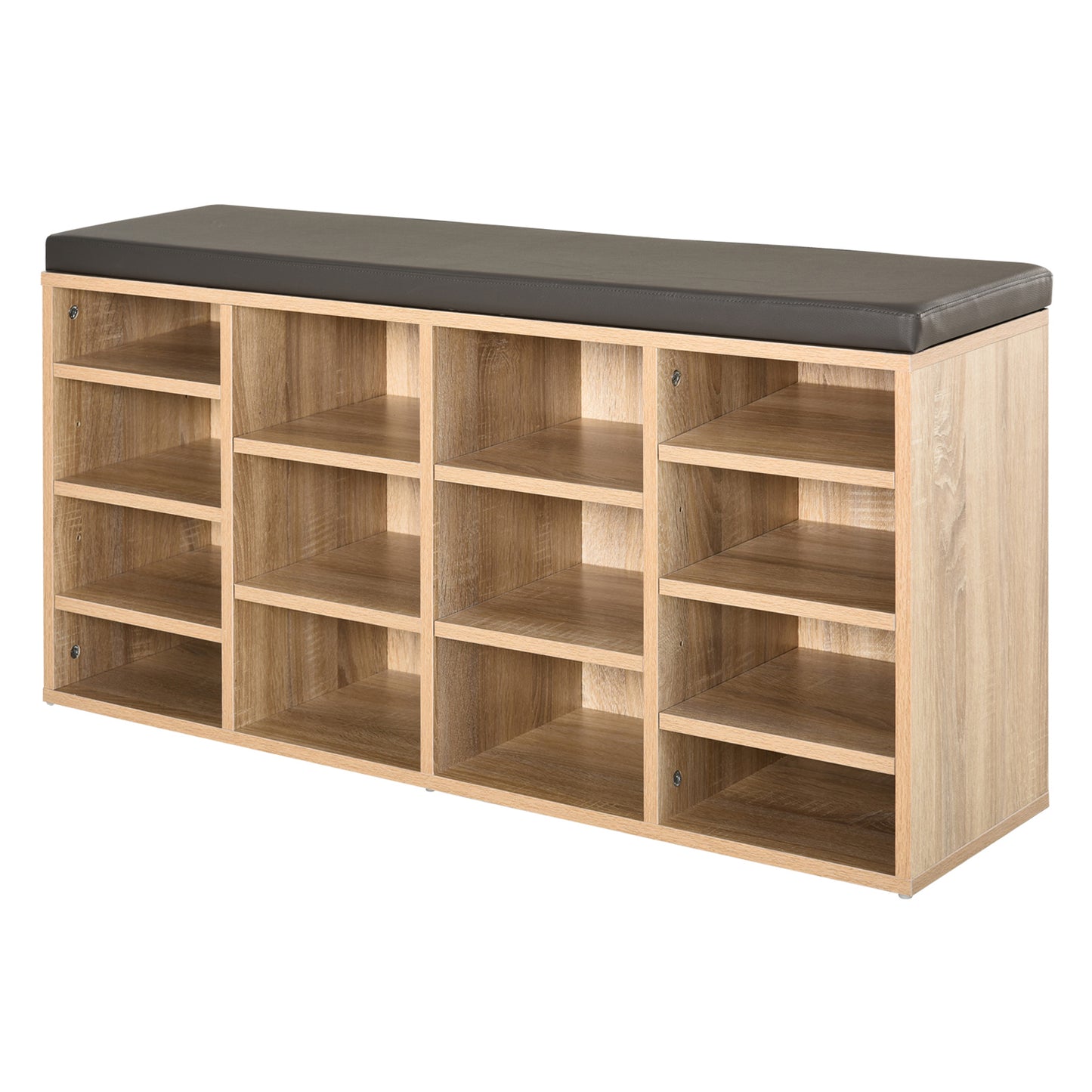 Multi-Storage Shoe Rack W/ 14 Compartments Cushion Moving Shelves Solid Frame Foot Pads Home Office Tidy Organisation Boots Trainers Brown