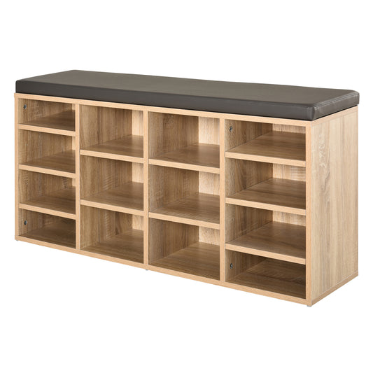 Multi-Storage Shoe Rack W/ 14 Compartments Cushion Moving Shelves Solid Frame Foot Pads Home Office Tidy Organisation Boots Trainers Brown